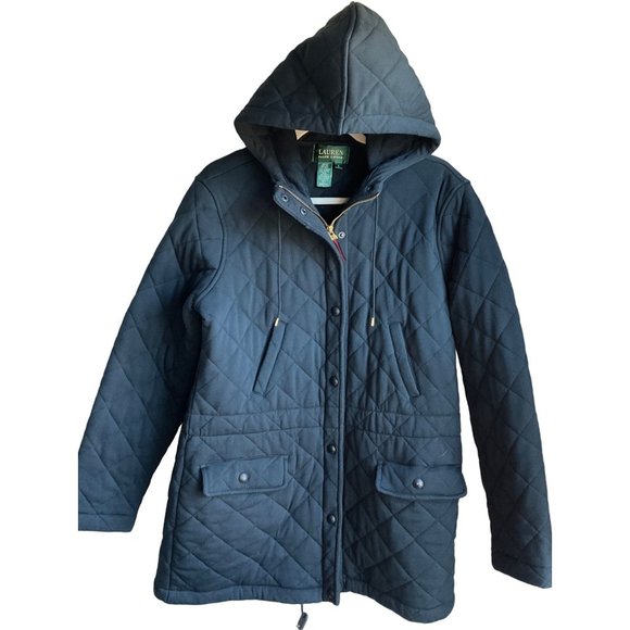 Ralph Lauren Jackets & Blazers - Ralph Lauren Women's Sz.Large Quilted Navy Parka Jacket hooded Mid length